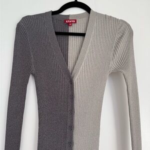 STAUD Two-Tone Gray and Cream Knit Dress